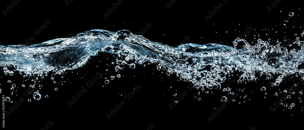 Poster dynamic water bubbles with transient movement against a black background