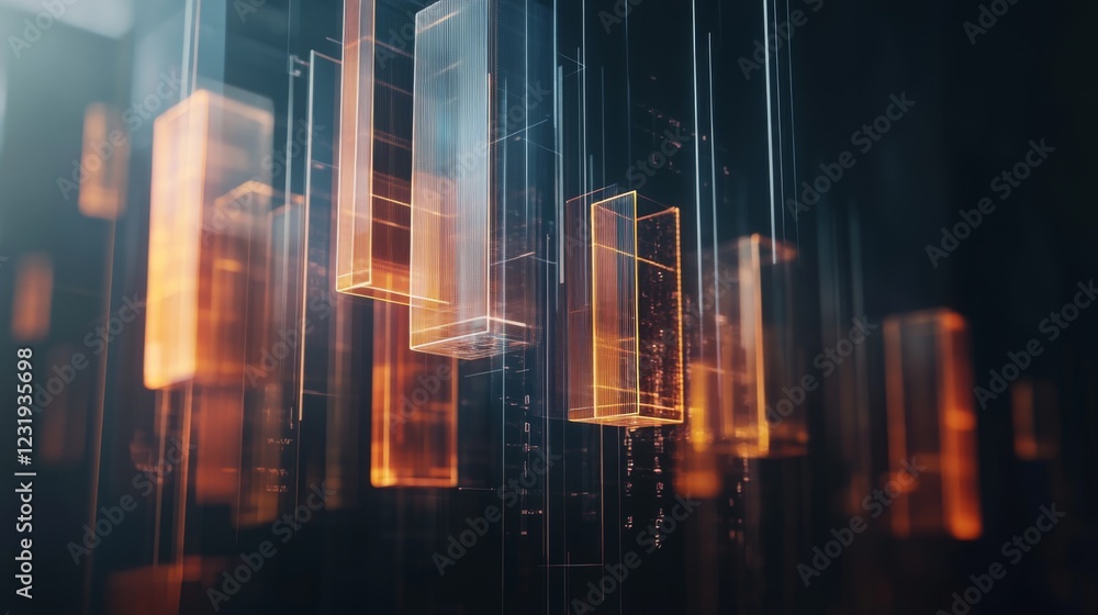 Fototapete a futuristic d bar graph floating in space, with transparent bars of different heights, set against 