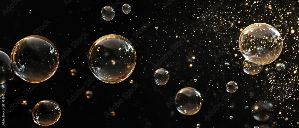 Poster water bubbles with an oily texture against a black background creating a unique visual effect