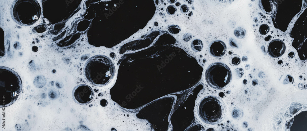 Poster water bubbles trapped in ice with frozen texture on black background creates unique visual effect