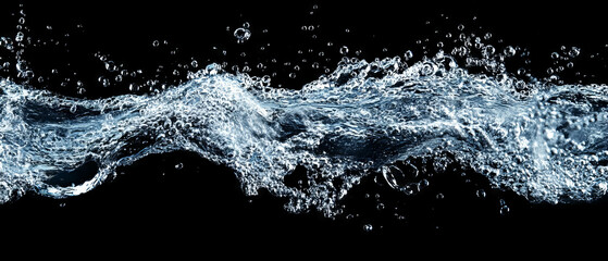 Water bubbles create dynamic abstract shapes in artistic composition against black background
