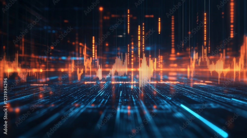 Leinwandbilder A futuristic digital stock market graph floating in the air, with glowing lines and data points, symbolizing cutting-edge financial technology and trading.
