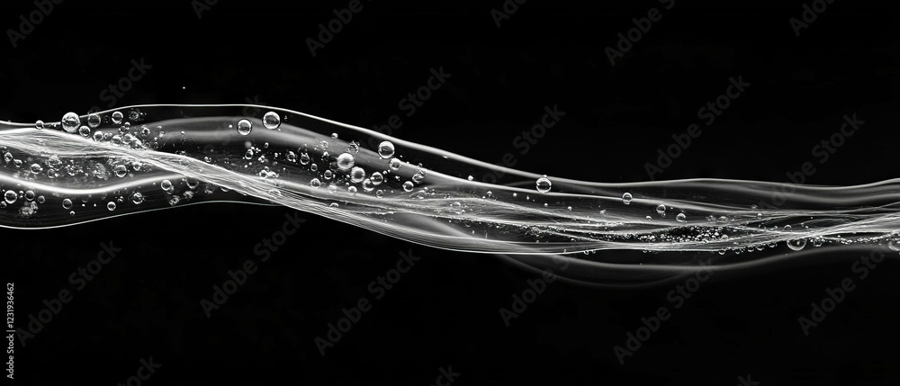 Poster water bubbles creating structured linear patterns on a black background