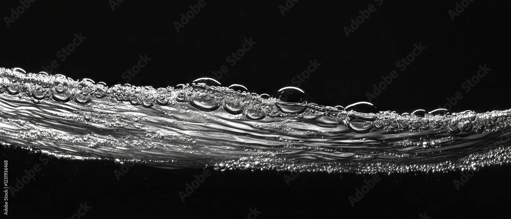 Poster water bubbles creating structured lines on a black background