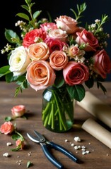 a bouquet of roses in a vase on the table