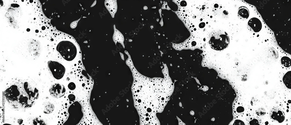 Poster water bubbles create a contrast of light and dark textures on a soft background