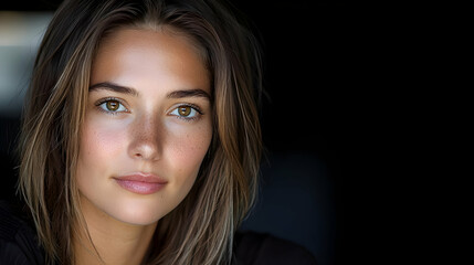 Fototapeta premium Woman's portrait, closeup, dark background, beauty