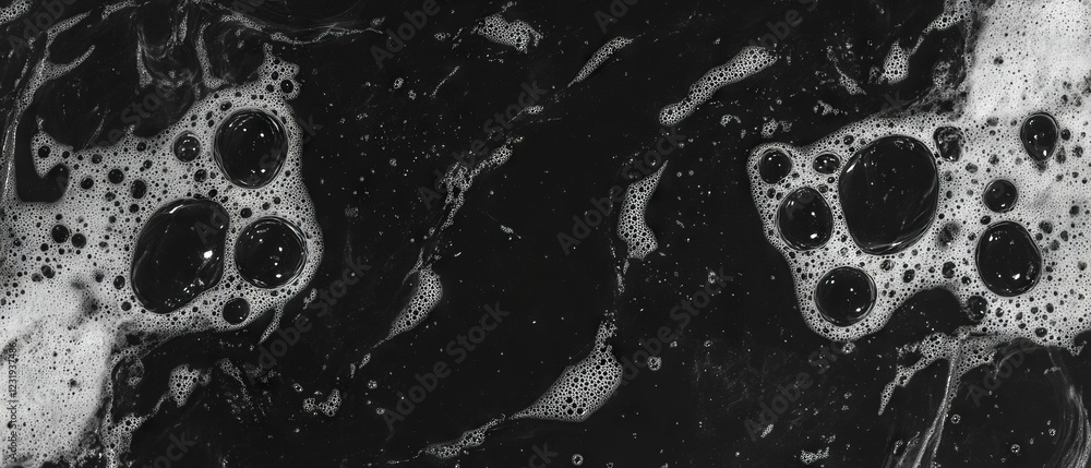 Poster water bubbles texture with small and dense clusters against a black background