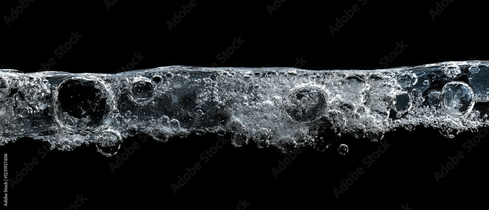 Poster overlay texture of dense water bubbles with clear effect on black background