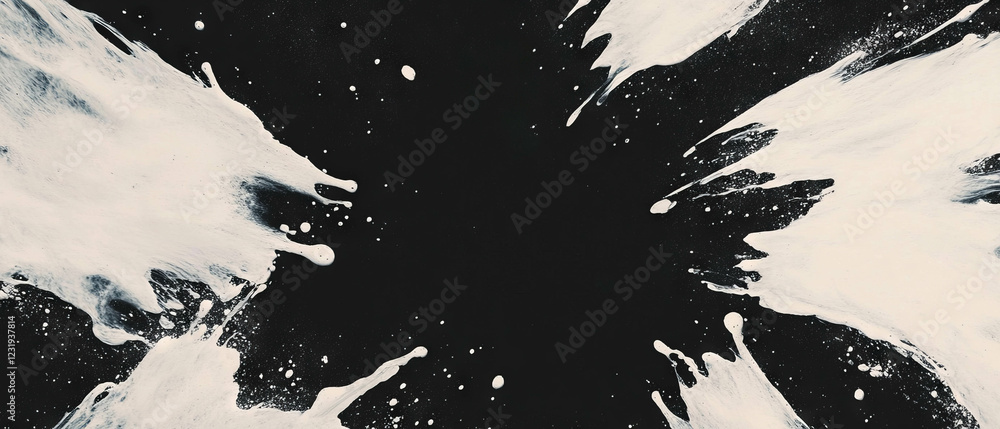 Poster dynamic watercolor drips and splatters create a striking black background effect