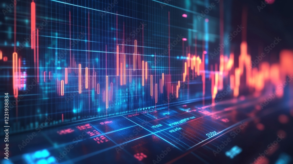 Poster a high-resolution image of a business financial graph with rising lines and bars, overlaid with nume