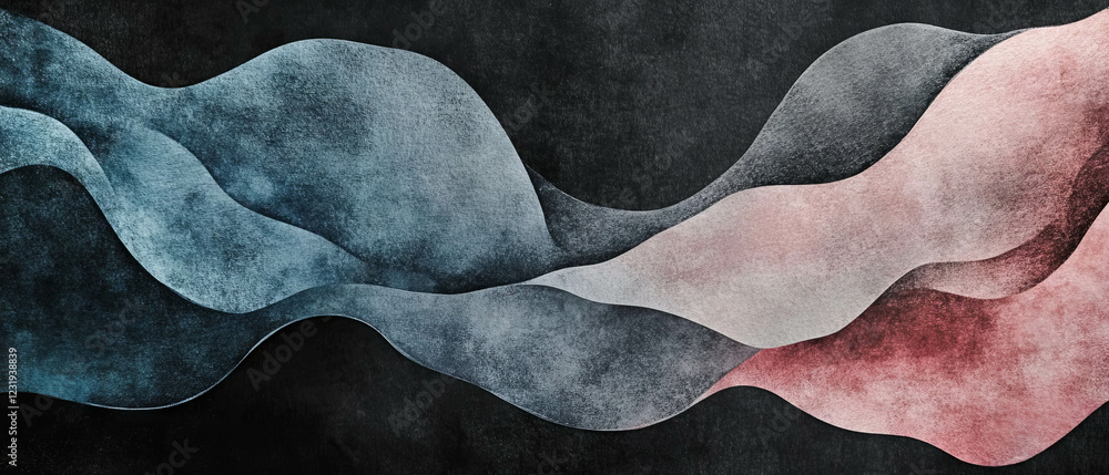 Poster wavy watercolor lines create flowing shapes on a dark background for creative messaging space