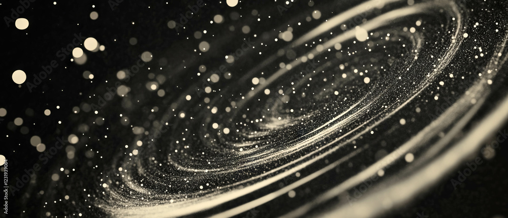 Poster whirling confetti creating a swirling texture on a dark background