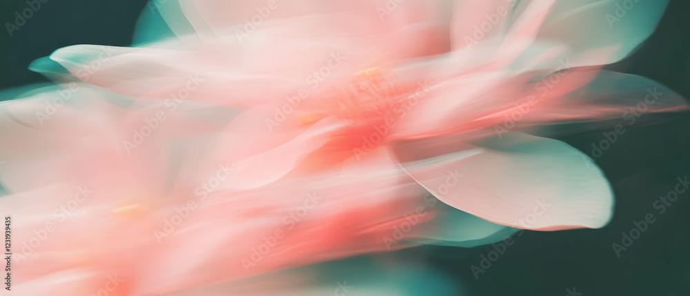 Poster whirling petals create a dynamic motion effect against a black background