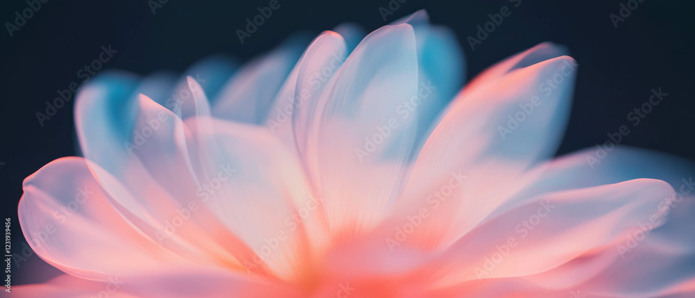 Poster whirling petals create a dynamic motion effect against a dark background