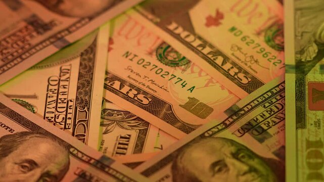 American dollar bills. Cash money banknotes. Franklin's face texture. Finance and investment concept. Closeup shot. Currency exchange of one hundred usd. Rich business economy of usa 4k