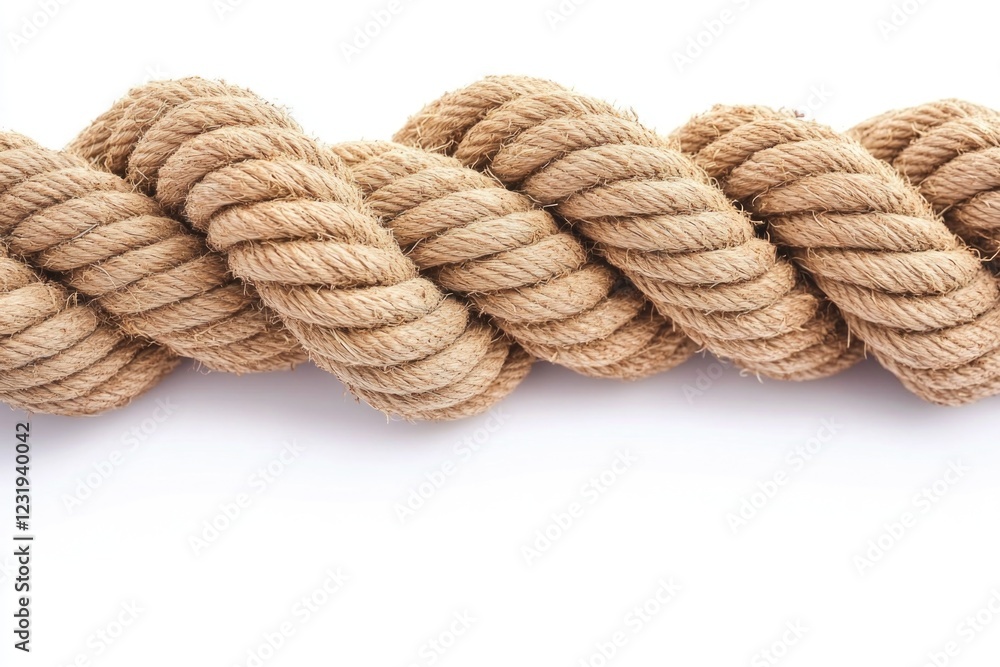 Poster a detailed view of a rope lying flat on a white background, suitable for use in various contexts suc