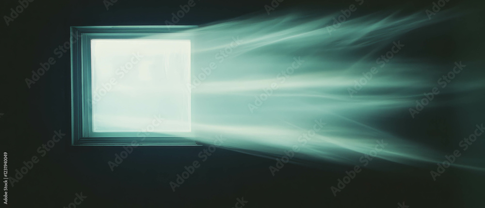 Poster dynamic motion blur of window light with light trails against a dark background backdrop
