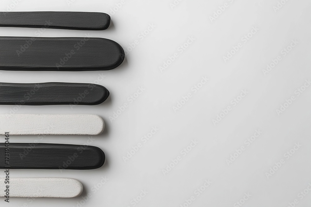 Poster black horizontal dividers are evenly spaced against a white backdrop, creating a simple and organize