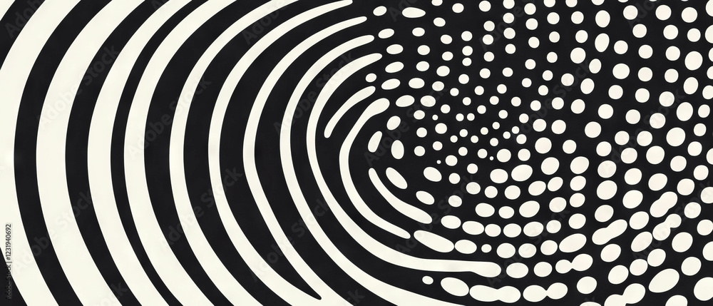 Poster patterned texture featuring concentric circles and dots against a black background