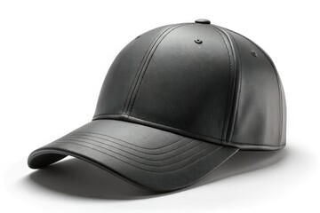 Fototapeta premium Realistic black baseball cap mockup; frontal view showcasing premium texture and subtle shadow detail.