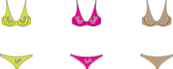 Floral Embroidered Bikini Set Fashion Design Flat Sketch