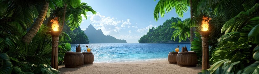 Fototapeta premium Tropical paradise escape serene beachfront scenic view lush nature tranquil atmosphere