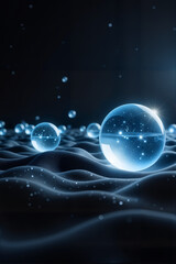 Luminous spheres floating in dark space, cosmic serenity