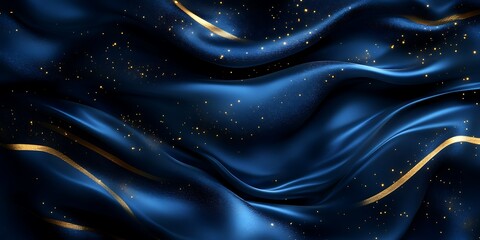 Obraz premium Blue silk fabric, gold accents, elegant backdrop, luxurious texture