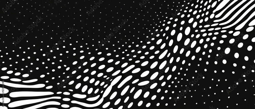 Poster intricate spiral dot pattern creating a mesmerizing swirling effect on a black background