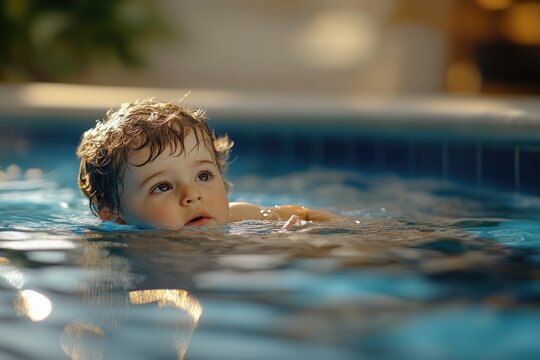 A young kid enjoying the water, great for summer or swim lessons images