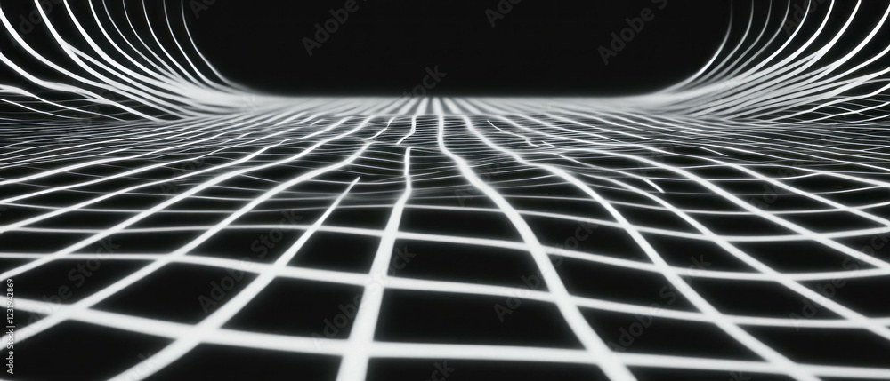 Poster converging lines creating depth and texture on a contrasting black background
