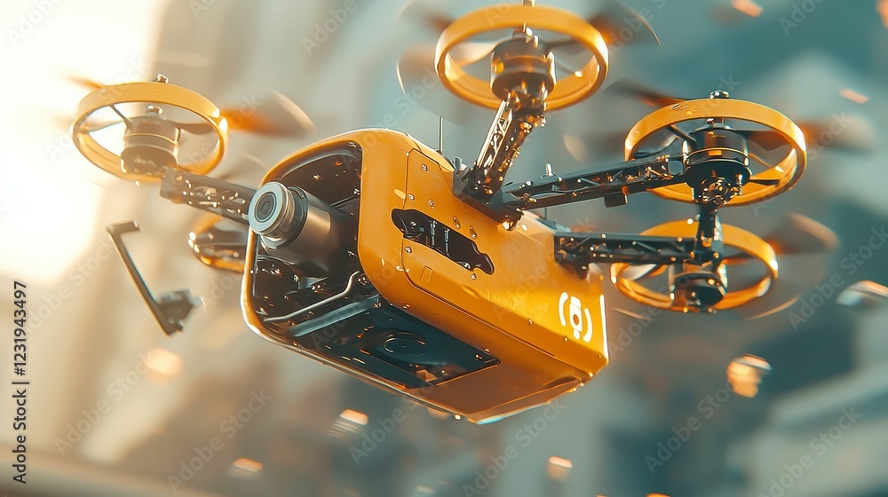 Poster autonomous drone delivery network, showcasing advanced aerial systems for efficient package transpor