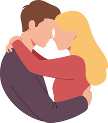 Minimalist illustration of a brown-haired boy hugging a blonde girl, lovers concept, on a white background