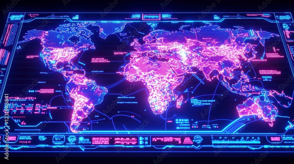Aufkleber cyber warfare simulation map, an intricate layout showcasing digital attack zones and defense nodes,