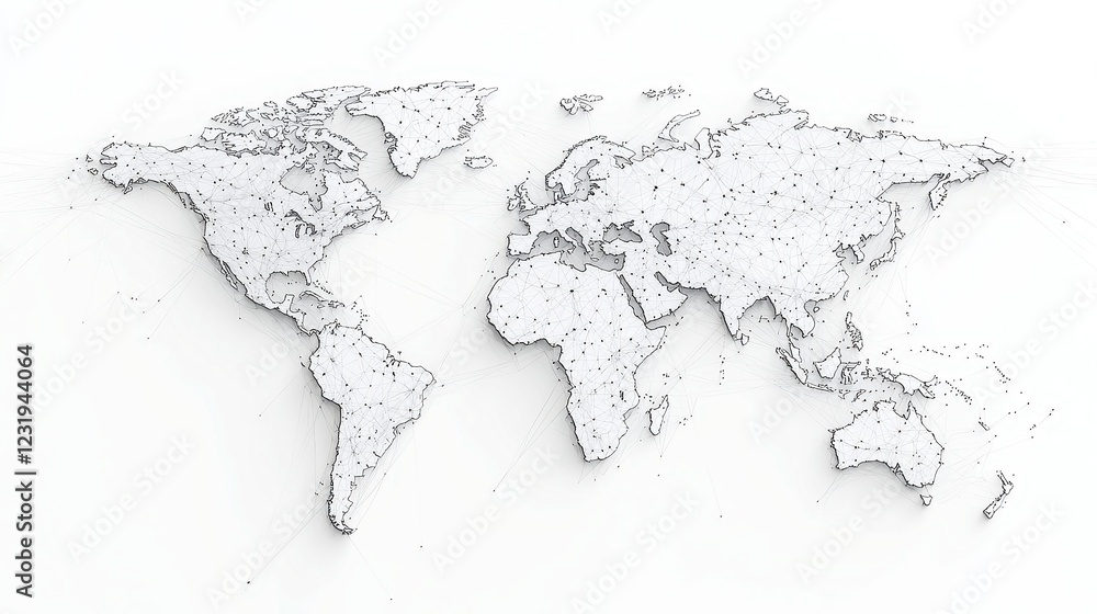 Poster global data center distribution map, illustrating prominent cloud computing hubs and server farms, h