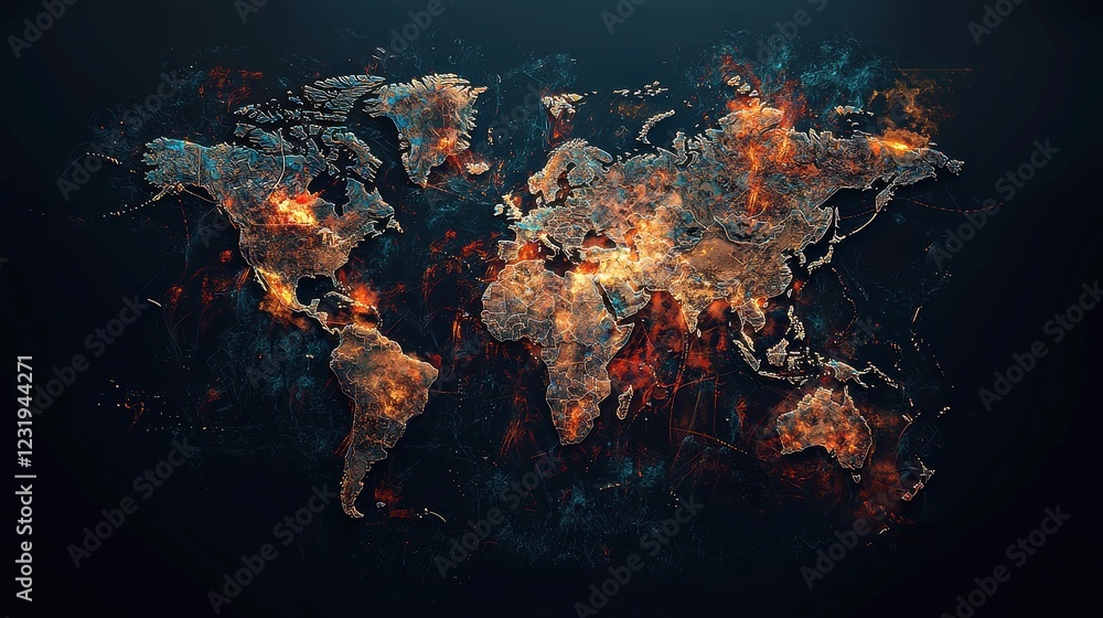 Poster digital nomad connectivity map, showcasing global work-from-anywhere locations with robust internet 