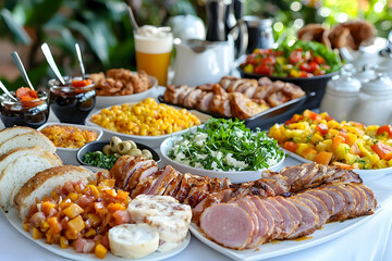 Buffet feast outdoor brunch with friends