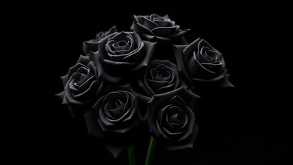 A bouquet of roses, rendered in shades of gray, emerges from a deep black background, highlighting their delicate forms and textures.