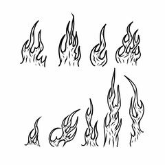 Set of fire flames vector design. Sharp, abstract, and dynamic fire elements. Ideal for tattoos, decals, stickers, and digital artwork