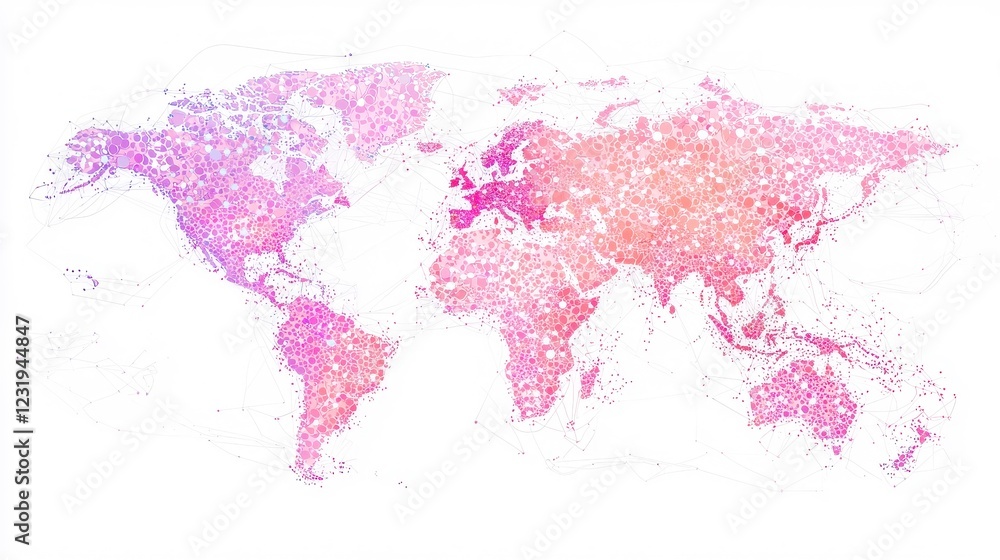 Poster futuristic world map illustrating global ai networks, emphasizing the intricate connections and data