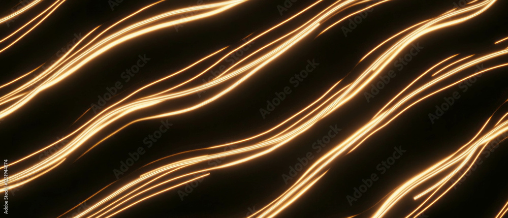 Poster patterned lines reflecting light with a shiny surface against a black background