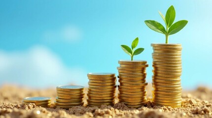 Sapling Emerging from Stacks of Coins.