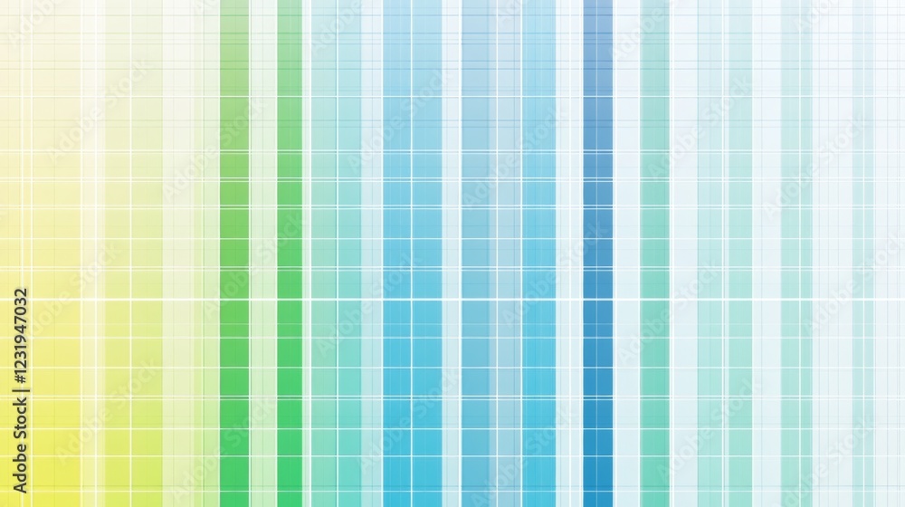 Poster a row of vertical bars in a gradient from blue to green, symbolizing financial performance over time