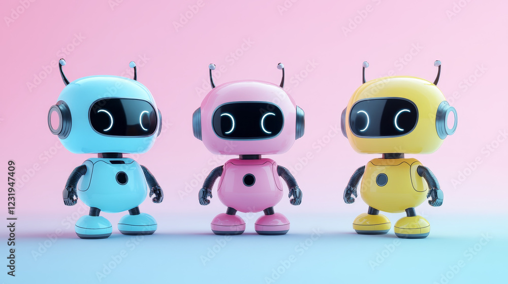 Aufkleber cute ai robot evolution mascot cartoon vector set. digital modern computer bot design icon isolated.