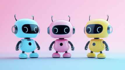 Fototapeta premium Cute ai robot evolution mascot cartoon vector set. Digital modern computer bot design icon isolated. Artificial intelligence mechanical companion friend for communication and education in internet.