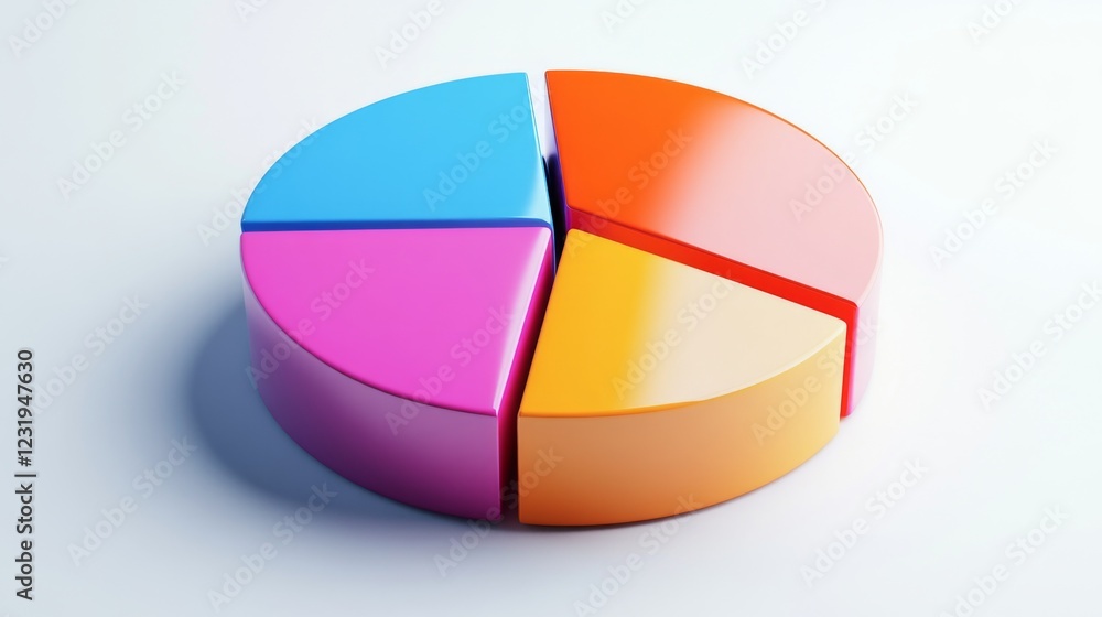 Poster a segmented d pie chart with raised portions, set against a minimalist white background, emphasizing