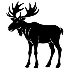 Cute Silhouette of a Moose line art vector cartoon illustration
