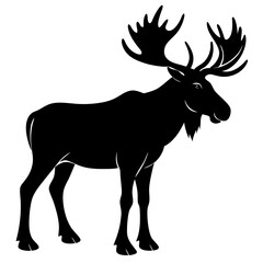 Cute Silhouette of a Moose line art vector cartoon illustration