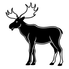 Fototapeta premium Cute Silhouette of a Moose line art vector cartoon illustration